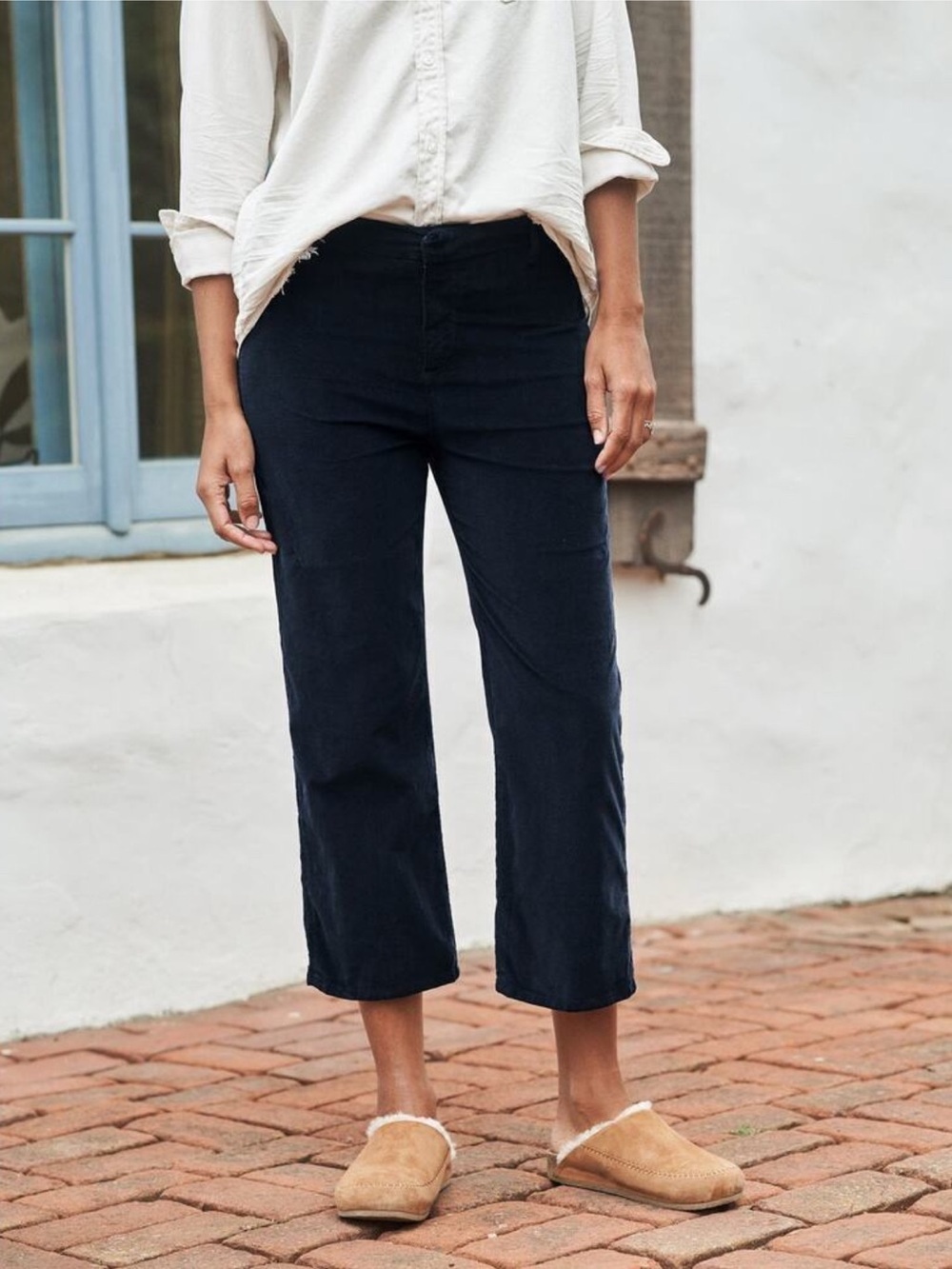 Frank & Eileen Kinsale Corduroy Crop Pants Navy Wide Leg 8